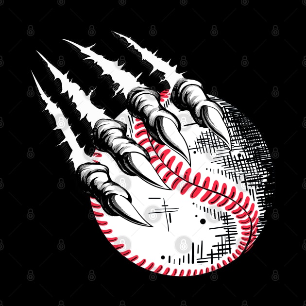 Skeleton hand baseball scratching baseball player by Sandra Holloman