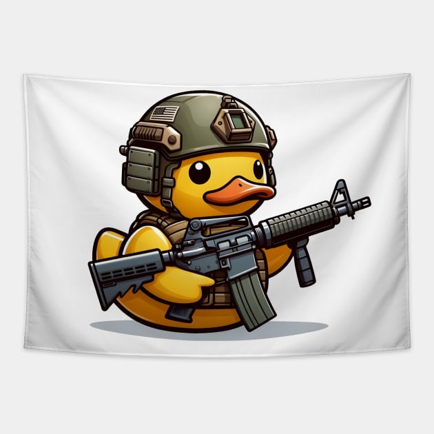 tactical Rubber Duck Tapestry by Rawlifegraphic