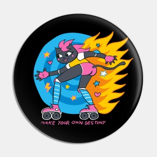 RAD Girl Cat on Rollerskates, Retro Style Pin