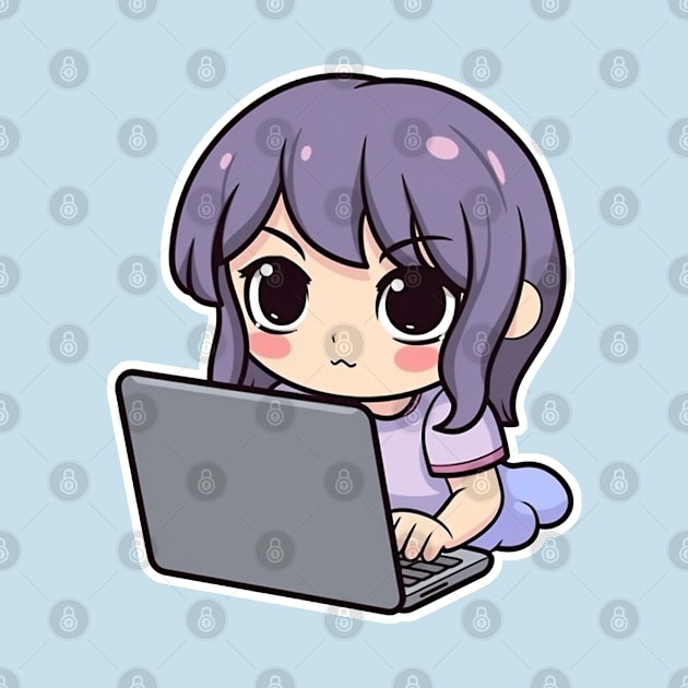 Kawaii Anime girl using laptop by AestheticsArt81