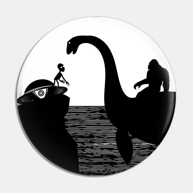 Bigfoot Riding Loch Ness Monster Pin by Tesszero