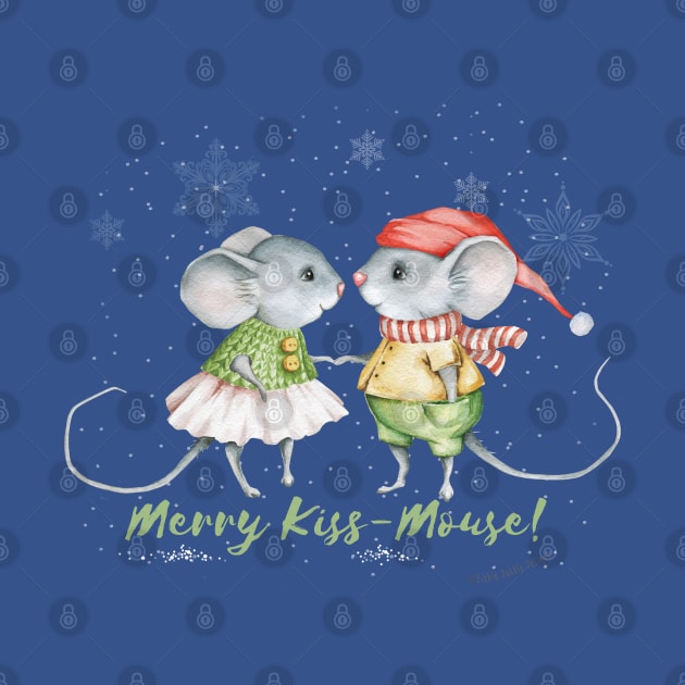 Cute Vintage Christmas Holiday Merry Kiss Mouse by Dibble Dabble Designs