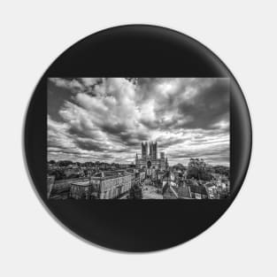 Lincoln Cathedral, Dramatic Sky, Black And White Pin