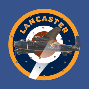 Lancaster Bomber in searchlight being attacked in RAF Roundel T-Shirt