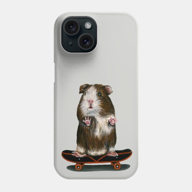 Skateboarding Guinea Pig Standing Phone Case by Tasmin Bassett Art