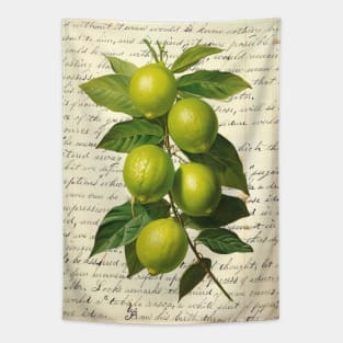 Lime Branch on Vintage Book Page Letter Tapestry