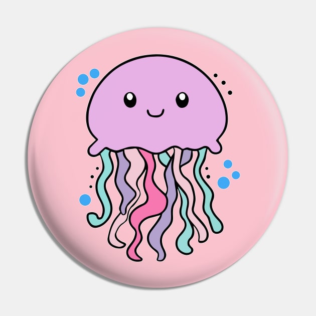 Happy smiling baby jellyfish with bubbles. Kawaii cartoon Pin by SPJE Illustration Photography