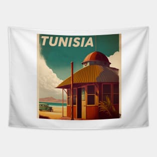 Tunisia Hut Vintage Travel Art Poster Tapestry