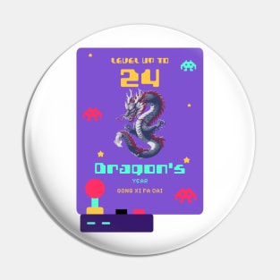 Level Up to 2024: Pixel Dragon's Retro Year Tee Pin