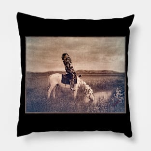 Native American on Horseback, Oasis in the Badlands 1905 Edward S Curtis Pillow