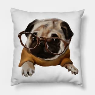 Pug in glasses Pillow