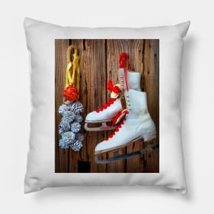 Ice Skates And Red Ornament Pillow