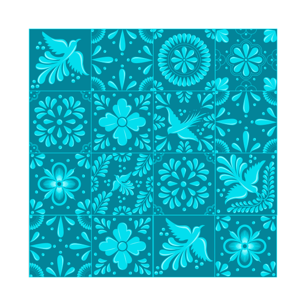 Mexican Light Blue Talavera Tile Pattern by Akbaly by Akbaly