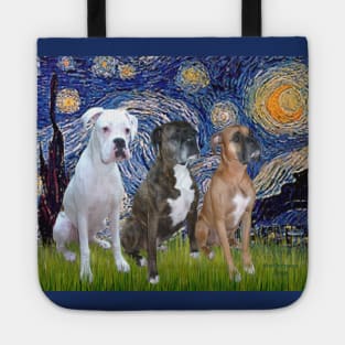 Starry Night with Three Boxers (natural ears) Tote