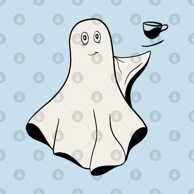 Cute Halloween Ghost Holding Coffee by Holailustra