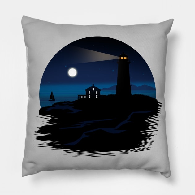 Lighthouse - Night Pillow by adamzworld