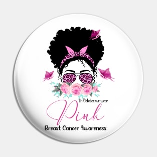 Pink Ribbon Breast Cancer Awareness Messy Bun Black Women Pin