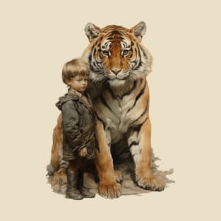 Boy and tiger. Boy with a tiger. T-Shirt