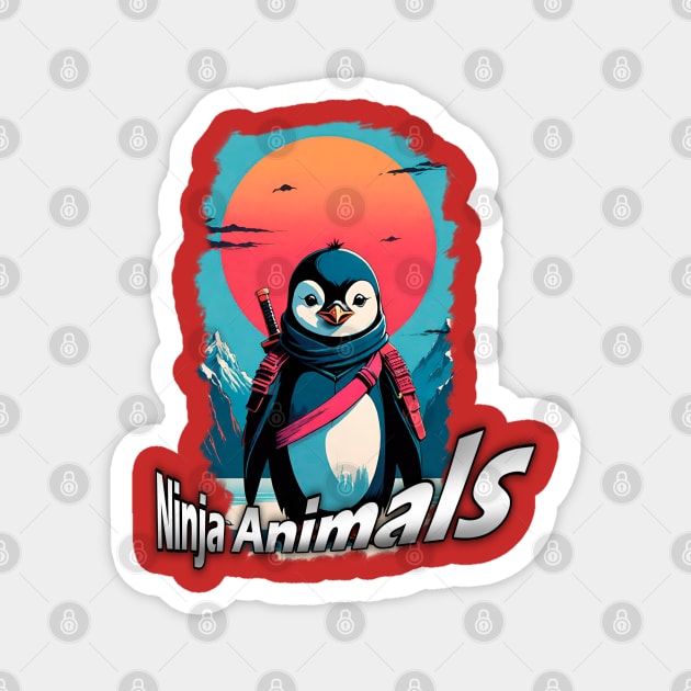 Ninja Animals  penguin samurai Magnet by AndreyG