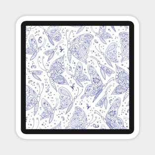 Paisley butterflies white-navy Magnet