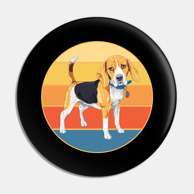 Cute Beagle Dog Breed Vintage Retro Sunset Animal Pet Pin by Inspirational And Motivational T-Shirts