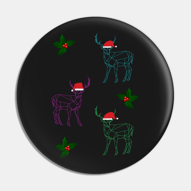 Geometric reindeer and holly Christmas print Pin by LukjanovArt