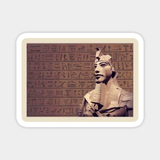 pharaoh Akhenaten, against a background of hieroglyphs Magnet