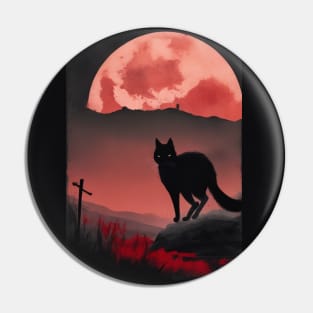 black cat and red moon horror view Pin