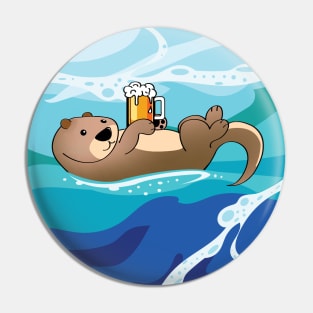 Sea Otter belly up drinking beer Pin