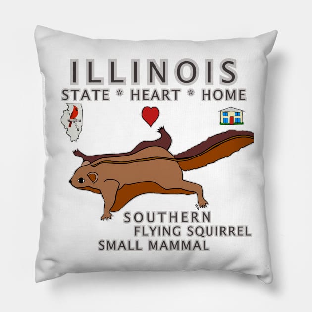 Illinois - Southern Flying Squirrel - State, Heart, Home - small mammal Pillow by cfmacomber