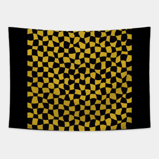 Warped Checkerboard, Black and Gold Tapestry