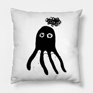 Thinking octopus - cute black dark Pillow