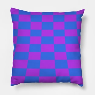 Warped perspective coloured checker board effect grid purple and blue Pillow