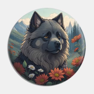 Keeshond Mountain Landscape Pin