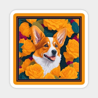 Dogs, corgi and flowers, dog, style vector (yellow version corgi) Magnet