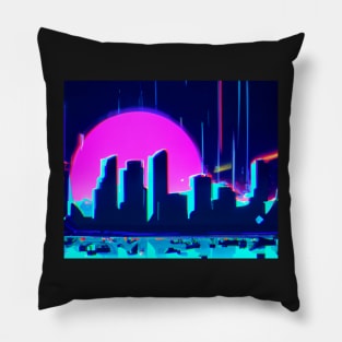 Synthwave city skyline Pillow