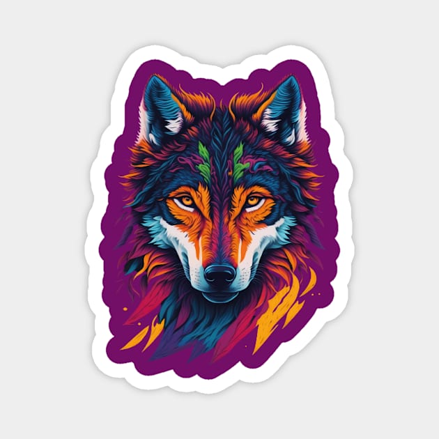 Colorful Face Wolf Magnet by WoodShop93