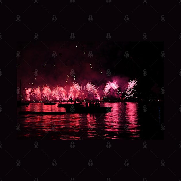 Fireworks red Zurich Lake by Wolf Art / Swiss Artwork Photography