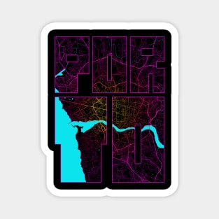 Porto, Portugal City Map Typography - Neon Magnet