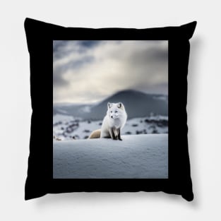 Cute winter White fox snow theme ice lover blue Pillow