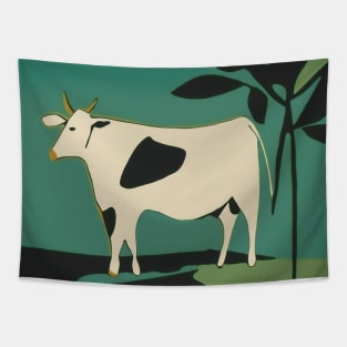 Cow on Green Background in Matisse Style Tapestry