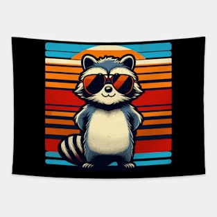 Cool Retro Raccoon in Sunglasses 70s 80s 90s Funny Raccoon Tapestry