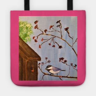 Chickadee on a tree Tote