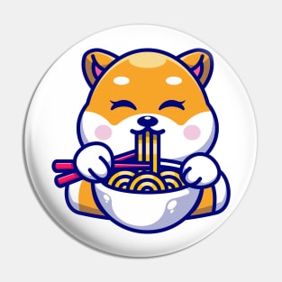 Cute shiba inu dog eating ramen with chopstick cartoon Pin