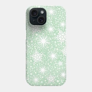 Sparkle Snowflake Pattern Design in Pastel Green Background Phone Case