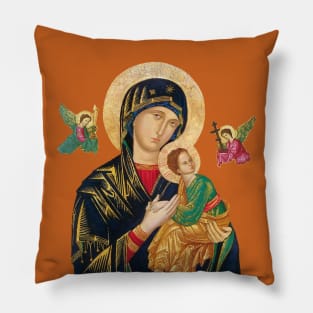 Our Lady of Perpetual Help (transparent background design) with angels Pillow