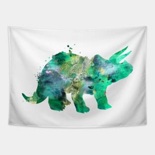 Green and Gold Triceratops Watercolor Painting Tapestry