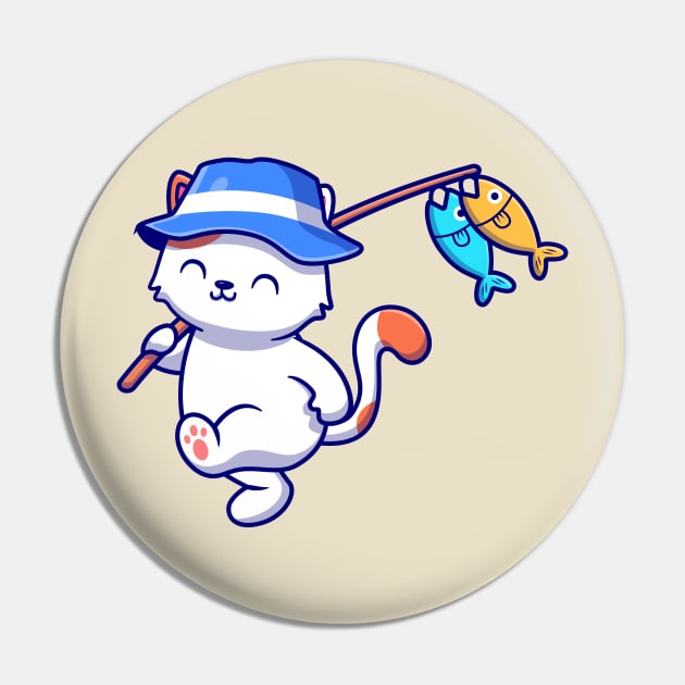 Catalyst Labs Cute Cat Fishing with Rods and Hat Pin