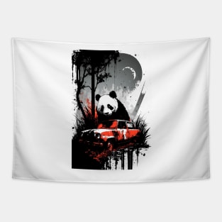 Panda Behind A Rusted Car Tapestry