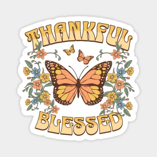 Thankful Blessed Pastel Butterfly Floral Retro Design Magnet